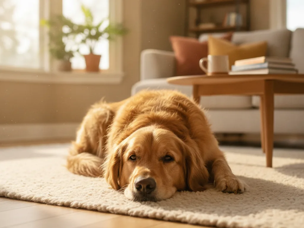 Chien détendu à la maison pendant une garde à domicile à Montpellier